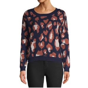 DREAMERS Leopard/Camo Navy Brown White Long Sleeve Sweater Large